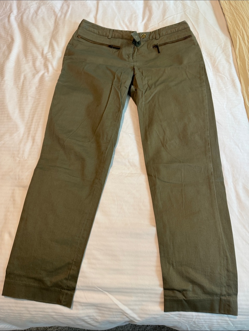 Michael Kors Olive Straight-Leg Trousers with Zip Pockets
